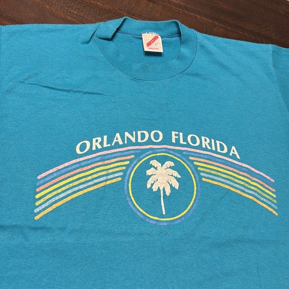 VTG Orlando Florida Blue Graphic Short Sleeve Unisex Jerzees T-Shirt Size LG - Picture 3 of 16